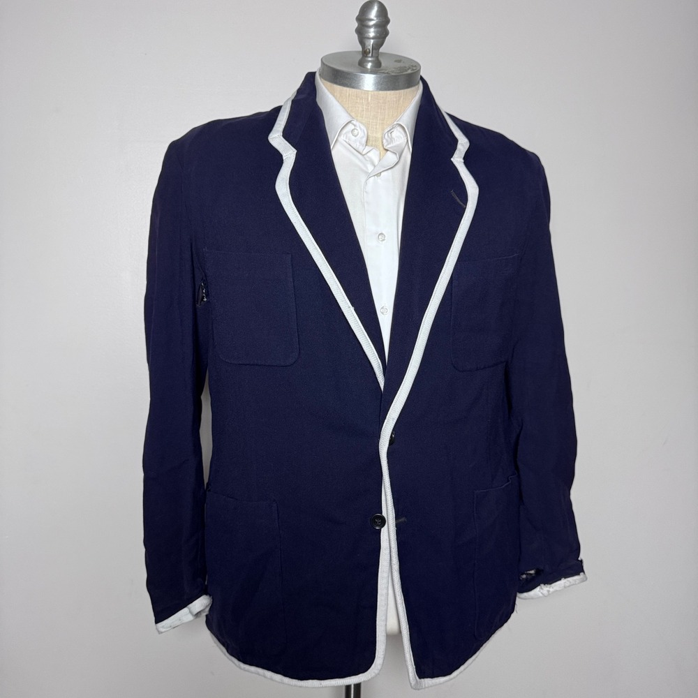 Custom Blazer Mens 42R Navy Blue White Trim Vintage Stage Performance Costume